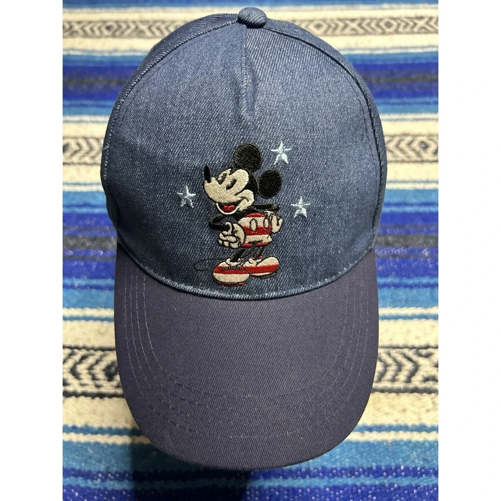Mickey Mouse Hat USA Blue Denim Strapback Americana Patriotic Casual Adjustable